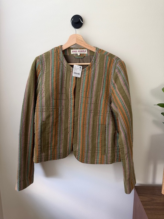 Free People Jackets & Blazers - Free People Olive Striped Collarless Quilted Blazer